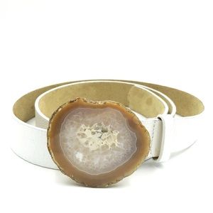 MAXCILA Natural Agate White Leather Belt - Large